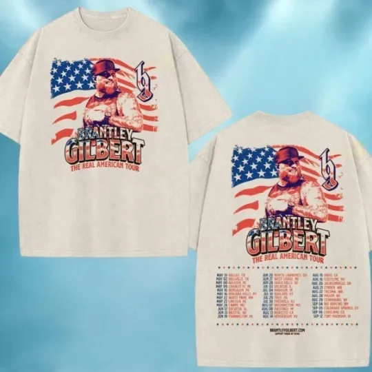 Brantley Gilbert The Real American Tour 2026 Schedule Tour Dates Washed T Shirt