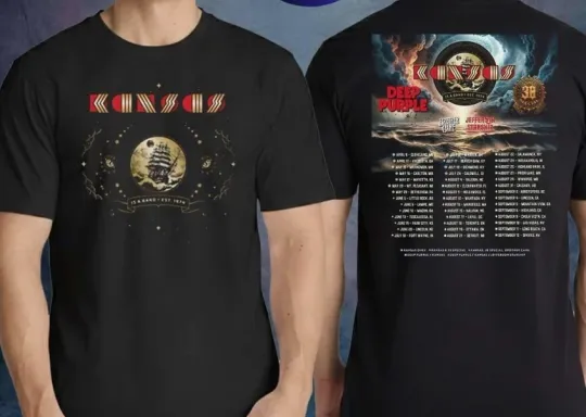 Kansas Deep Purple T-Shirt North American Tour 2026 City Dates 2-Sided NEW