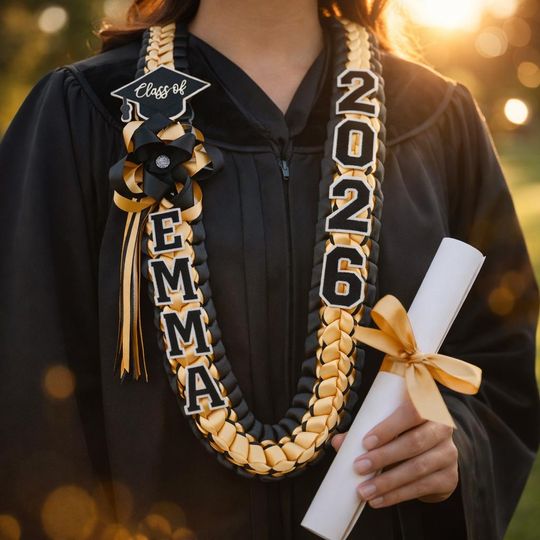 Personalized Graduation Lei 2026, Custom Name Ribbon Lei, Satin Grad Lei, Senior Graduation Gift, Class of 2026 Gift for Graduate