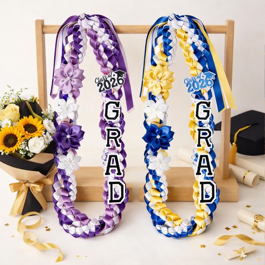 Personalized Graduation Lei With Flowers, Gift for Graduates, Custom Ribbon Lei, Grad Gift, 2026 Graduation Lei with Name, Senior Night Gift