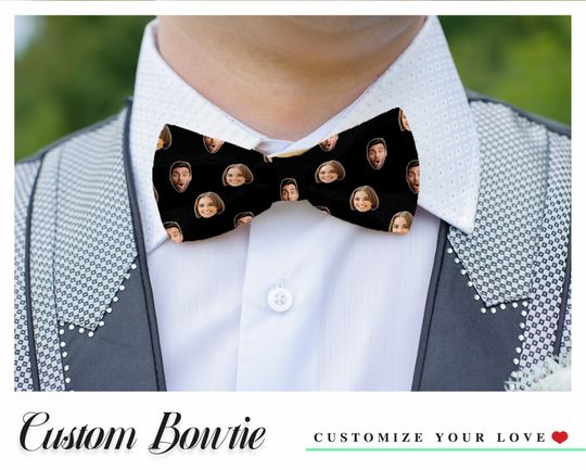 Custom Bow Tie With Your Photo Personalized Photo Bow Tie Custom Couple Face Bow Tie Personalized Bow Tie Gift Pre-Tied for Him Kerchief