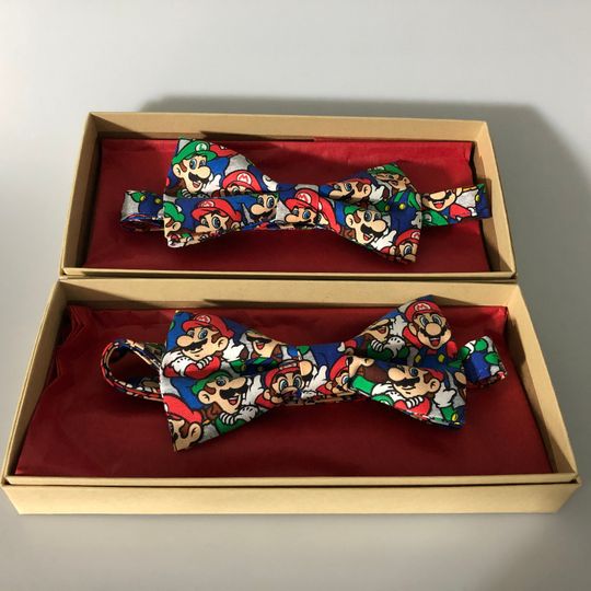 Mario and Luigi Nintendo inspired Men's Bow-Tie (pre-tied) feat. Super Mario Bros