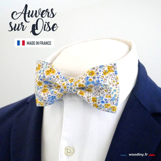 Yellow and Blue Bowtie "Auvers sur Oise" with a liberty pattern, grooms bowtie, father and son bowtie