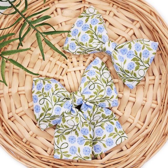 Hydrangea Dog Collar Bow ~ Blue Hydrangea Floral Dog Bow Tie ~ Girly Dog Collar Bow ~ Slide On Collar Bow ~ Sandy Paws Collar Co