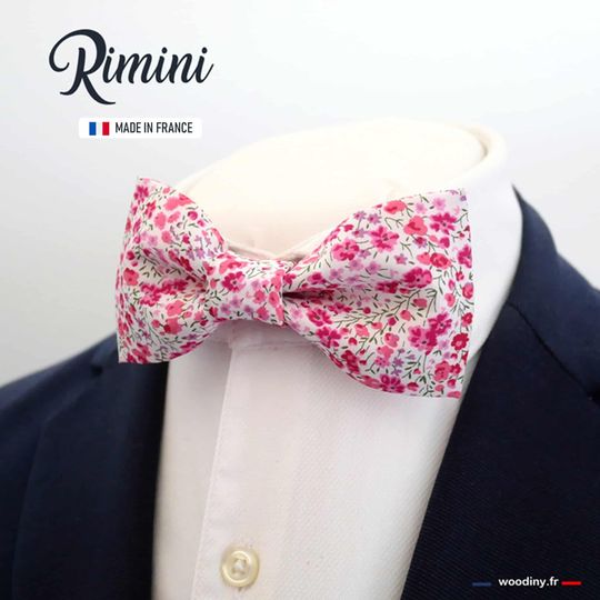 Pink bow tie, pink Liberty print bow tie, floral bow tie, Christmas gift for men, "Rimini" - Made in France
