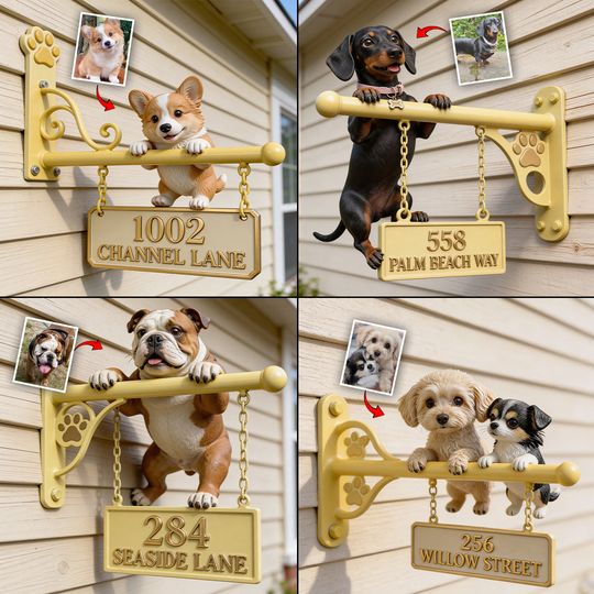 Personalized Wooden Dog Wall Mount Sign for Puppy Home Address