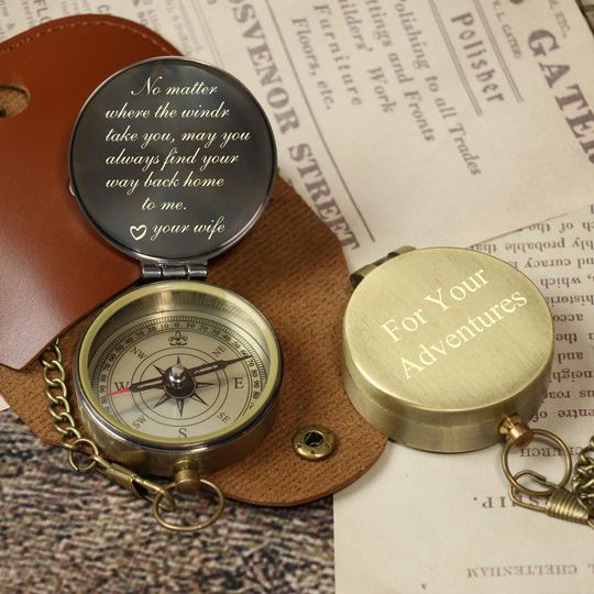 Engraved Compass: Personalized Antique Vintage Design, Custom Pocket Size, Fully Functional Brass