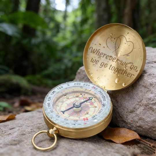 Personalized Vintage Engraved Brass Compass, Custom Working Compass Gift, Memorial Keepsake for Him, Anniversary Birthday Wedding Gift