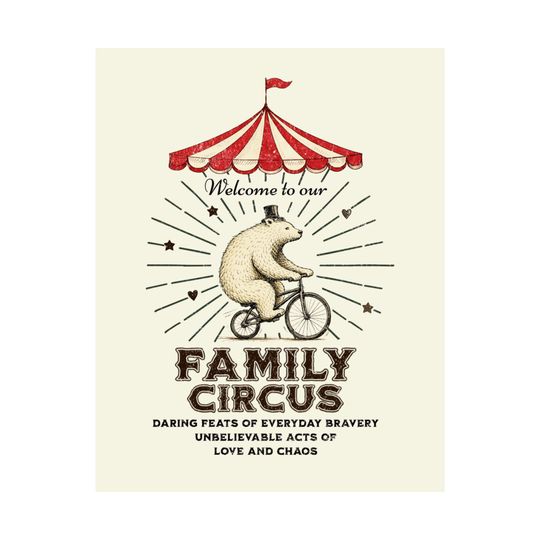 Family Circus bear on bicycle Satin Poster | Nursery wall art, Vintage circus print