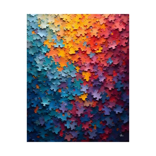 Colorful Puzzle Pieces Satin Poster: Modern Home Decor