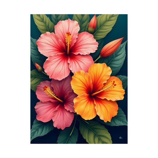 Discover Hibiscus Floral Satin Poster: Tropical Wall Art