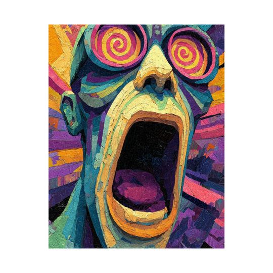Psychedelic Screaming Face Satin Poster | Colorful Pop Art Print