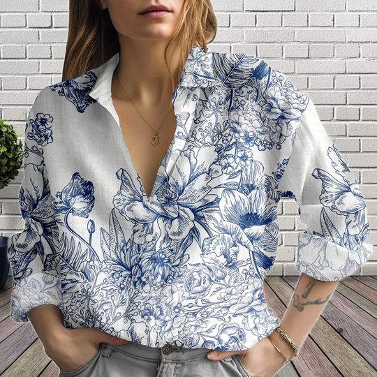Discover Vintage Floral Blouse Shirt for Women, Classic Button Up, Elegant Summer Blouse Shirt, Gift For Her, Women