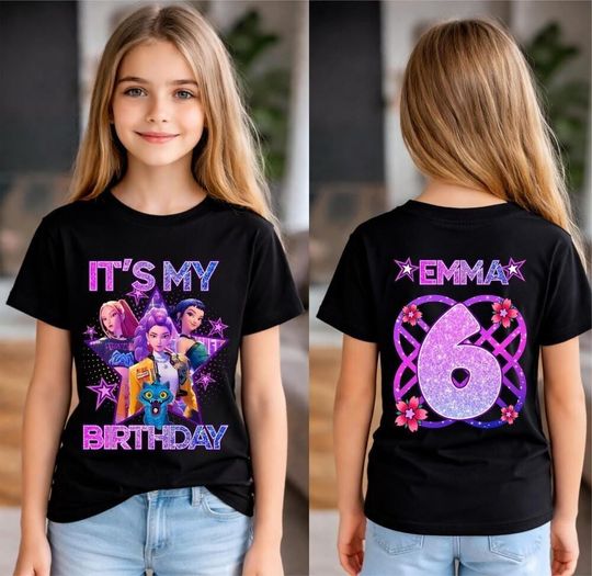 Discover Personalized Kpop Birthday T-Shirt: Demon Hunter Theme Party, Gift for Girls