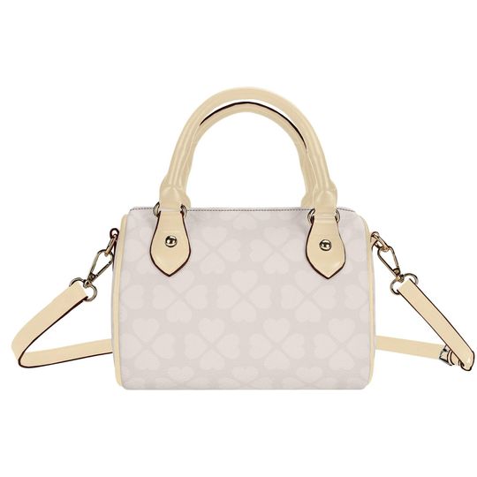 Monochrome Heart Print Small Satchel Purse | Tan Top Handle Crossbody Bag