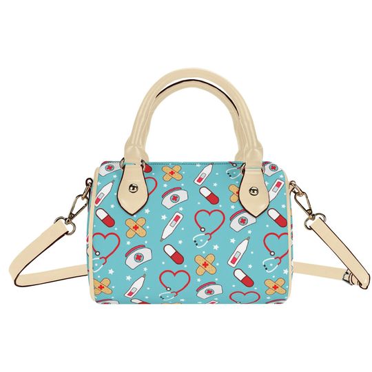 Aqua Nursing Print Mini Satchel Handbag | Nurse Faux Leather Crossbody Purse