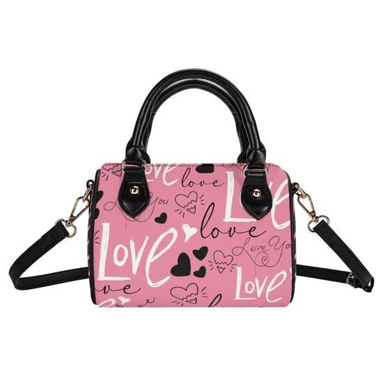 Pink Love Print Mini Satchel Handbag | Valentines Day Custom Faux Leather Crossbody Purse