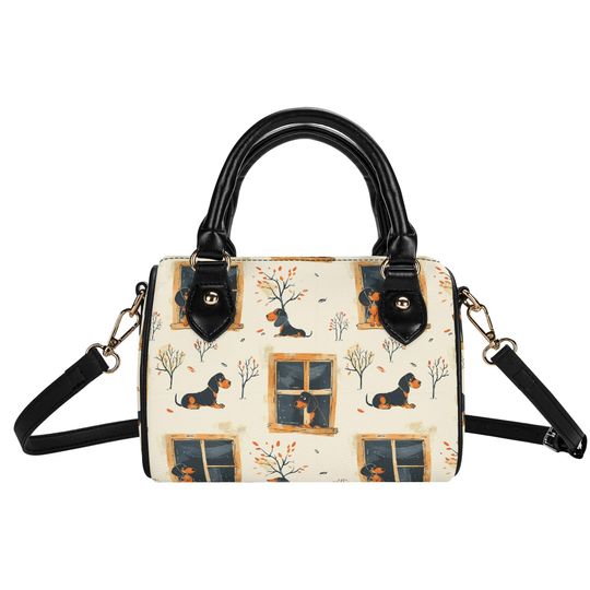 Dachshund Print Satchel Handbag: Vegan Leather Dog Mom Purse, Doxie All Over Print Bag