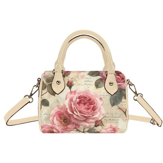 Discover Pink Rose Floral Handbag, Vintage Inspired Purse, Cottage Core Shoulder Bag, Romantic Satchel, Shabby Chic Crossbody