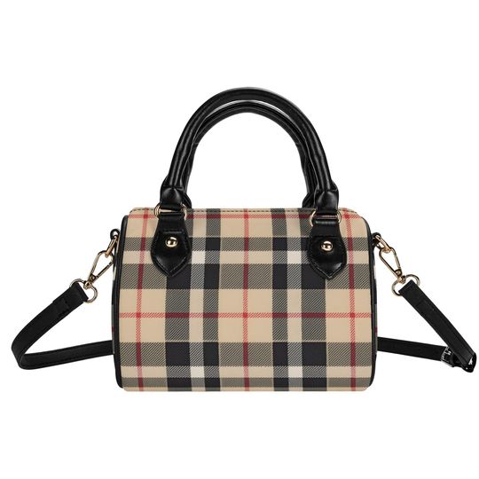 Discover Tartan Plaid Satchel Handbag, Small Tan Checked Design Purse