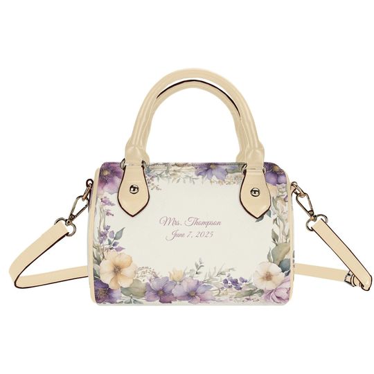 Personalized Bridal Satchel, Plum Floral Wedding Gift, Bridesmaid Purse