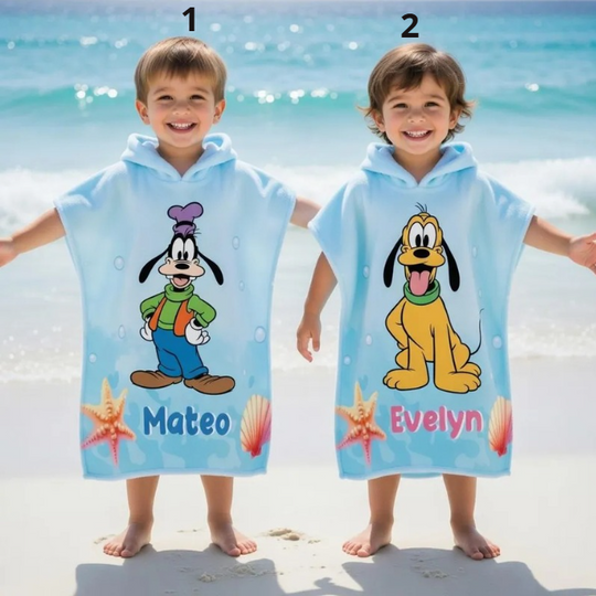Goofy Pluto Hooded Towel Set for Kids, Personalized Disney Bath Poncho, Custom Name Beach Towel Duo for Toddler, Cute Cartoon Summer Gift