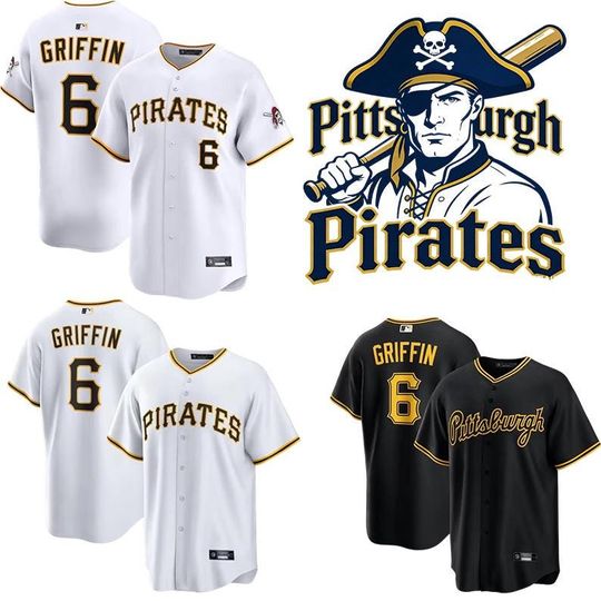 Discover Personalized Pittsburgh Pirates Konnor Griffin #6 Baseball Jersey, Custom Name Number Polyester