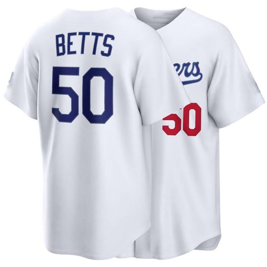 Personalized Mookie Betts #50 Dodgers Baseball Jersey, Men's Youth White Home Royal Blue