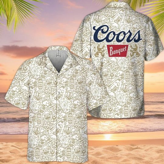 Discover CCOORS Banquet Doodle Art Beach Hawaiian Button Up Shirt, Summer Holiday Outfit, Funny Beer Shirt, Cruise Party Wear