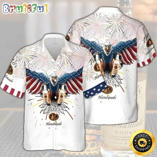 Titos Handmade Vodka Hawaiian Shirt Independence Day 4th Of July Eagle Fireworks