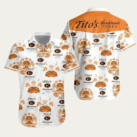 Tito8217s Handmade Vodka Palm Leaves White Pattern Hawaiian Shir