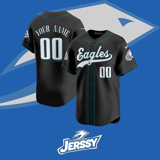 Custom Name Eagles Baseball Jersey Shirt, Personalized V Neck Sports Jersey, Unisex Blokecore Streetwear Tee, Gift for Fans Black Jersey