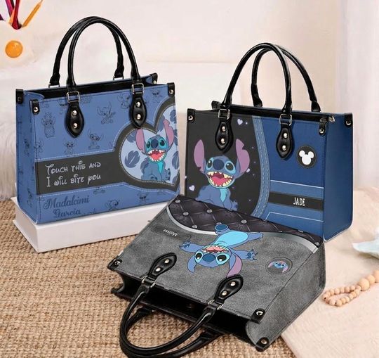 Discover Personalized Lilo and Stitch Leather Bag, Stitch Woman Purse, Cartoon Leather Handbag, Custom Name Crossbody Bag