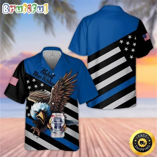 Pabst Blue Ribbon Beer Hawaiian Shirt Eagle 4th of July Independence Day