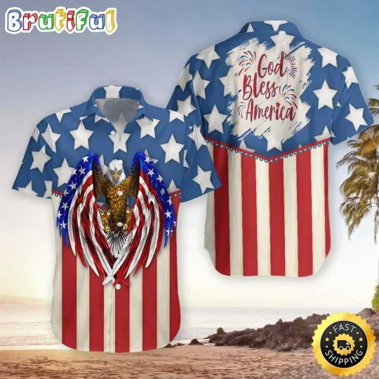 Discover Hawaiian Aloha Shirts God Bless America 4th Of July Eagle Hawaiian Shirt For Me