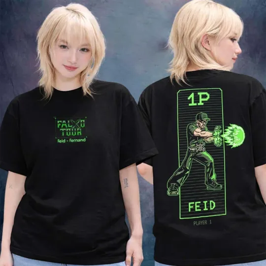 Discover Feid Merch Falxxo Tour 2026 Player 1 Double Sided Unisex T-Shirt