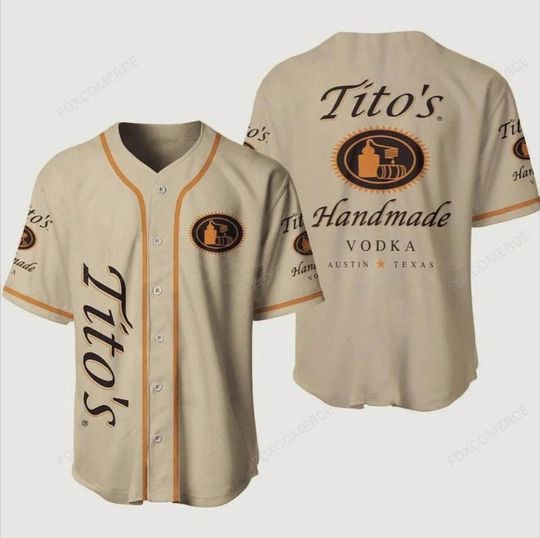 Tito Vodka Baseball Jersey Shirt, Liquor Lover Jersey, Beige Button Up Jersey, Party Jersey Shirt, Mens Bar Shirt, Drinking Shirt