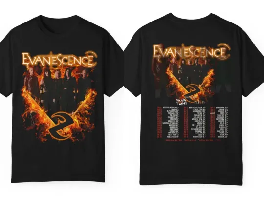 Vintage Rock Tour 2026 Trendy Evanescence Graphic 2Sides Cotton Unisex T-Shirt