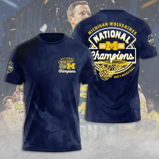 Michigan Wolverines 2026 NCAA National Champions 3D T-Shirt Basketball