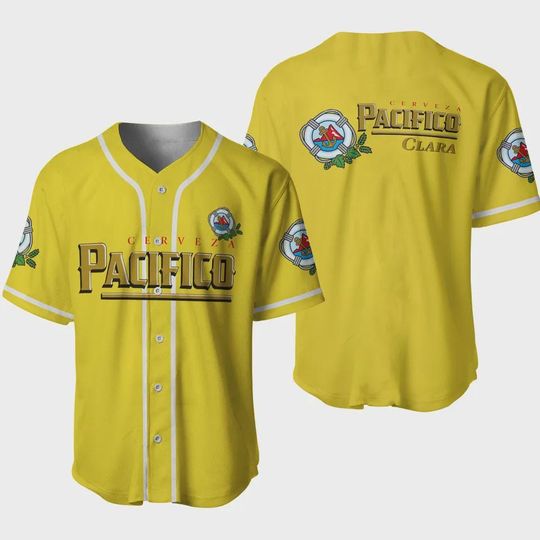 Pacifico Beer Style Baseball Jersey Shirt Vintage Beer Jersey Casual Button Shirt Gift for Men Women