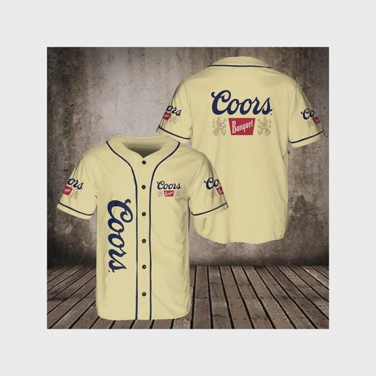 CCOORS Banquet Beer Style Baseball Jersey Shirt Vintage Beer Jersey Casual Button Shirt Gift for Men Women, Beer Lover Gift