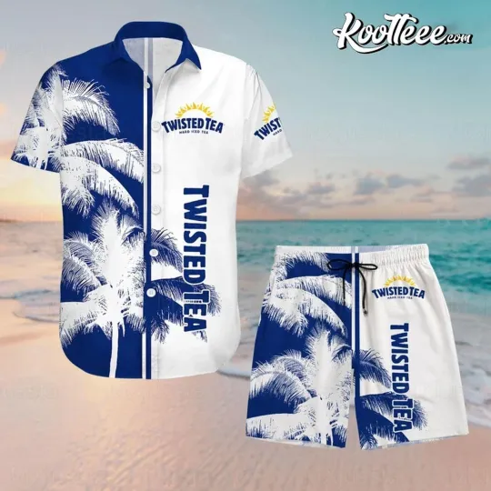 Tropical Floral Twisted Tea Hawaiian Shirt Shorts Set Summer Holiday