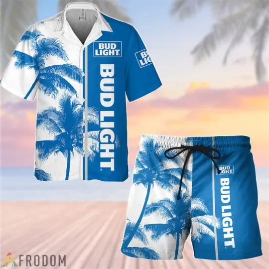 Tropical Palm Bud Light Beer Hawaiian Shirt Shorts Set Beach Summer
