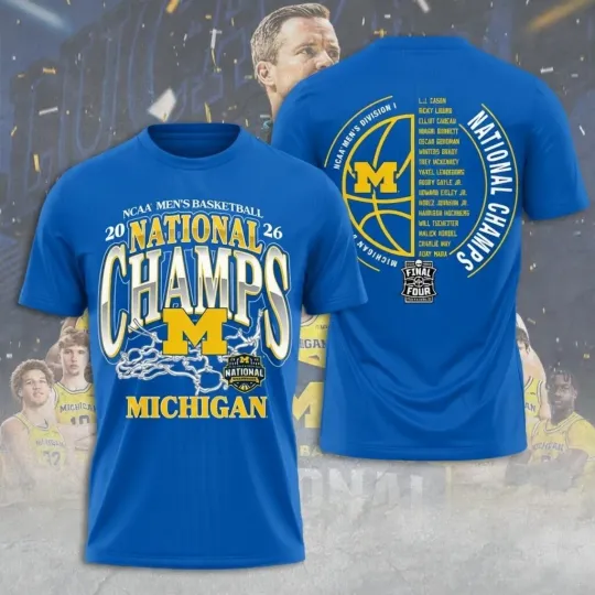 Men's 2026 Michigan Wolverines NCAA National Champions Basketball T-Shirt