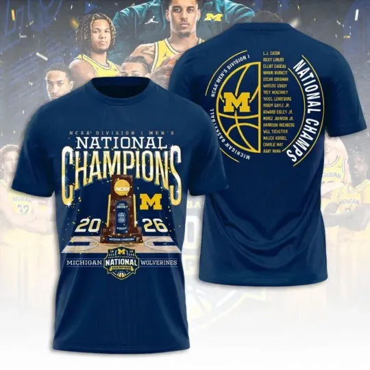 Discover Michigan Wolverines 2026 NCAA National Champions Basketball T-Shirt Men's