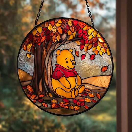 Winnie the Pooh Stained Glass Suncatcher, Window Decor, Disneyland Gift, Home Decoration, Gift for Her, Mom
