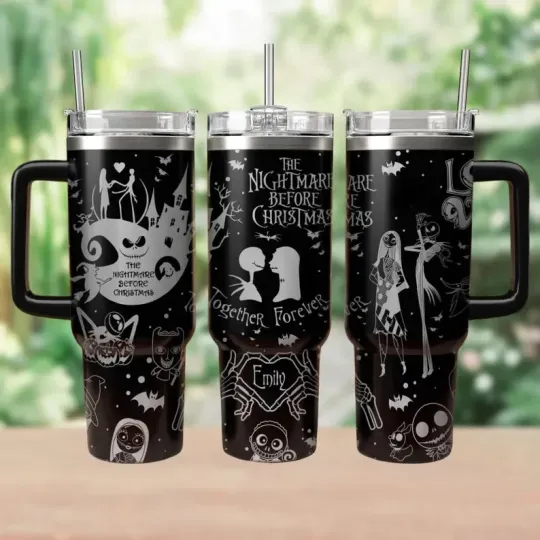 The Nightmare Before Christmas Engraved Tumbler 40oz, Jack and Sally Tumbler Cup