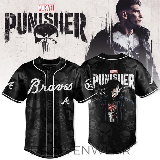 Atlanta Braves x Marvel x The Punisher Jersey – Dark, Bold & Unstoppable Style