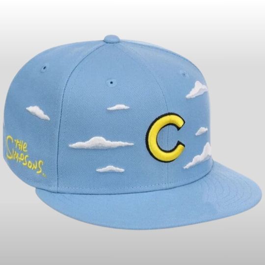 Discover Chicago Cubs The Simpsons Clouds Embroidered Flat Bill Cap, 2026 Gameday Merch, Baseball Hat
