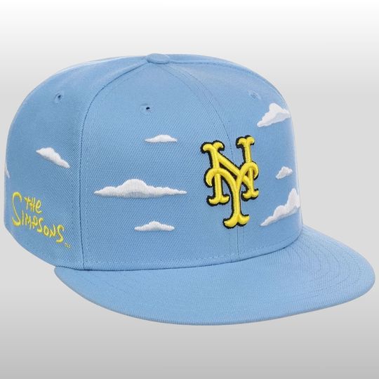 New York Mets The Simpsons Clouds Embroidered Flat Bill Cap, 2026 Gameday Merch, Baseball Hat
